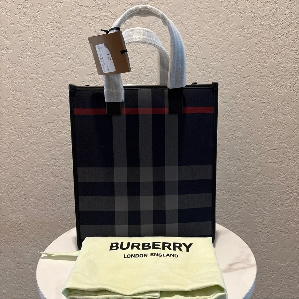 NWT Burberry Small Tote in the Navy/Grey IP Check with Dustbag